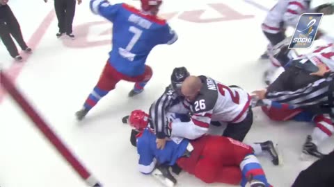 4 vs 4 fight between Russia and Canada at Sochi Hockey Open 2017 / Fight: Russia VS Canada