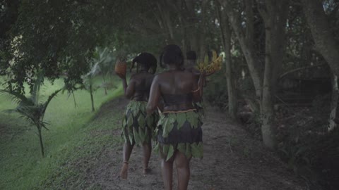 African Beauty wonderful African American Black Ladies Walking in the forest with fruits