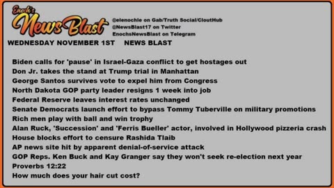 Wednesday, November 1, 2023 News Blast. #Enoch #NewsBlastReading #NBR