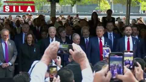 Trump and Kamala shake hands while attending the 9/11 ceremony