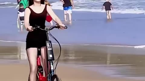 Cute Sexy Chinese Model Drives New Innovation Bicycle