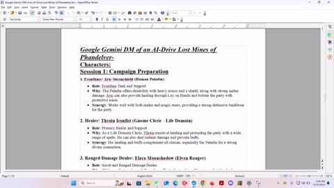 Session 1: AI Review-Google Gemini DM for Character Creation What I learned from the experience..