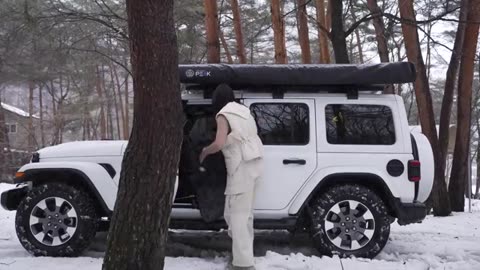 CAMPING IN THE SNOW STORM WITH 2 BEDROOM AIR TENT ASMR