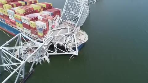 NTSB B-Roll - Aerial Imagery of Francis Scott Key Bridge and Cargo Ship Dali