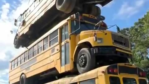 How Many School Buses Can We Stack l Mr. Beast Video