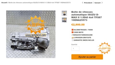 AEPSPIECES.COM - Boite de vitesses automatique ISUZU D-MAX II 1.9Ddi 4x4 TFS87 19DNA25573