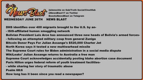 Wednesday, June 26, 2024 News Blast.