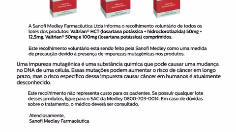 COMUNICADO RECALL SANOFI/ LOSARTANA