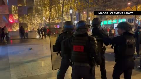 Moroccans get caught by French police after an hour of hurling metal poles at them.