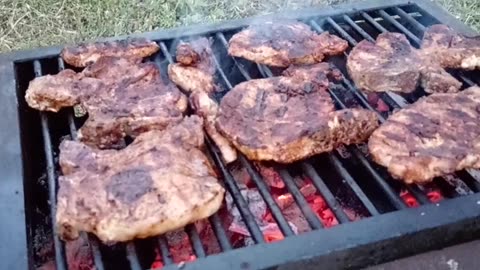 Outside - grill - bbq steak on charcoal