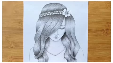 A girl with beautiful hair pencil sketch drawing😍How to draw a girl drawing tutorial