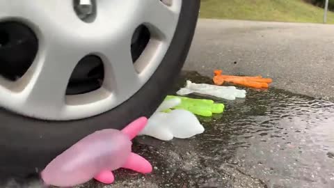 Crushing Crunchy & Soft Things by Car! - EXPERIMENT- CAR VS PLASTIC FOOT