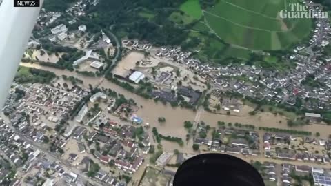 Flooding across Belgium, Germany and the Netherlands shown in aerial footage