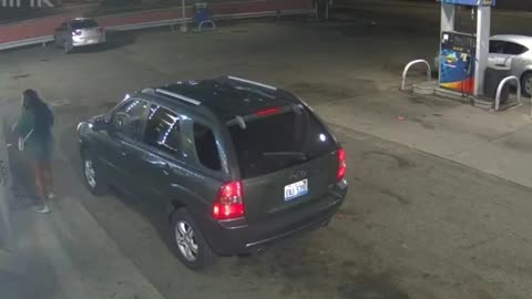 Dude pulls up to gas station and leaves his car unlocked and running