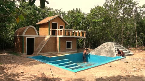 25Days Building Water Slide To Underground Swimming Pool For Underground House