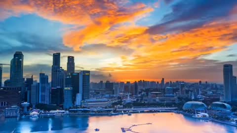 Burning sky.Beautiful sunset view from marina bay sands .