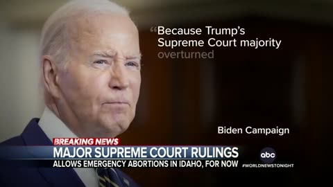 US Supreme Court issues a decision allowing emergency abortions in Idaho ABC News