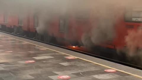 Metro Rail Car Catches Fire in Mexico City