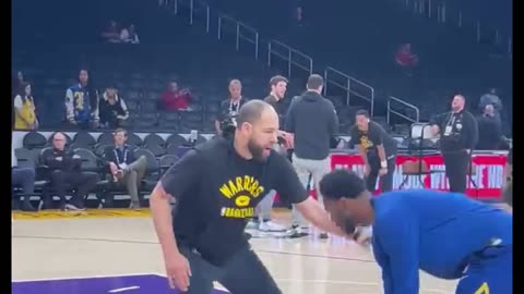 Andrew Wiggins’ warm up. Absorbing blows to the chest as a post defender from Mychel Thompson