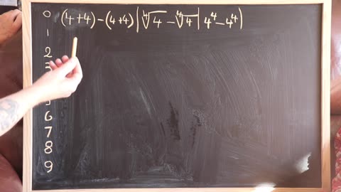 Write the numbers from 0 to 9 using four fours in an equation.