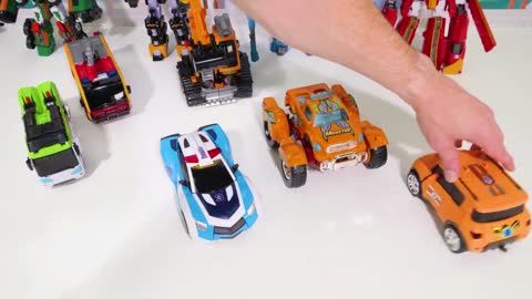 Moster Robots Transformations into Fire Truck, Excavator and Car