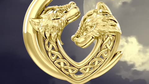 Halloween Magic: Double Celtic Wolves Solid Gold Pendant