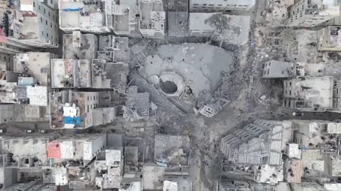 Video footage from a drone in Gaza after Israeli airstrikes.