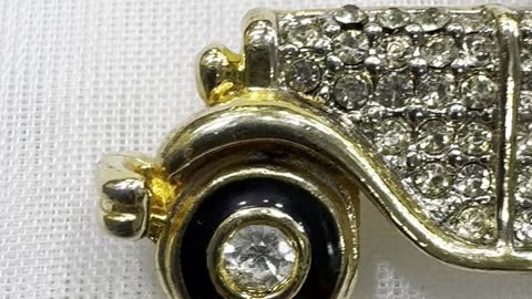 18KGP Vintage Car Brooch (2” x 0.8”). Made with Swarovski Crystal. Antique Style