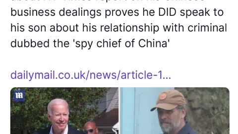 Joe to Hunter "I Think You Are Clear" NY Times report of Hunter Biden Chinese Business Dealings