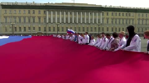 Russians unfold giant national flag ahead of Belgium game