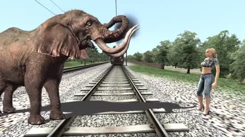 Angry Elephant on Track trying to Stops The Train in Train Simulator