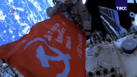 Russian Cosmonauts Unfurl Banner of Victory in the Great Patriotic War