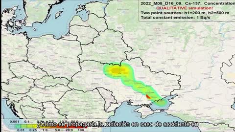 Cómo se propagaría la radiación en caso de accidente en la ZNPP