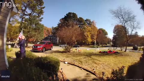 FedEx Driver hangs Fallen Flag