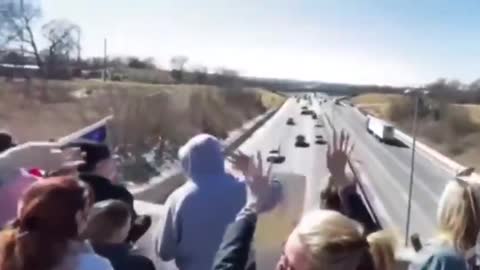 Firefighters & Citizens Gathered on Top of an Overpass to Show Their Support for the People’s Convoy