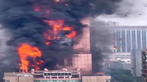 Massive fire at China sky scrapper belonging to Changsha Telecom