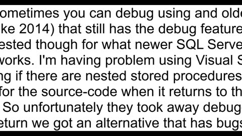 Debugging SQL in SSMS v180