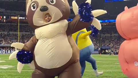 Back by popular demand, our cheerleaders in inflatable costumes.