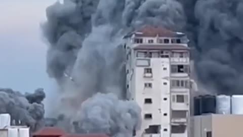 Two towers in Gaza City, which host media offices and residential apartments