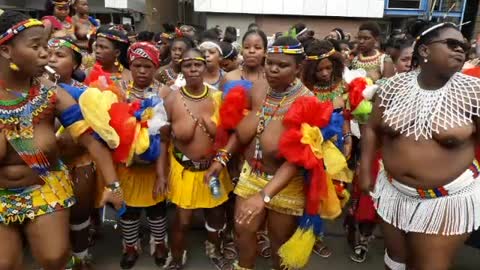 Zulu maidens march against the world health organisation to ban virginity testing