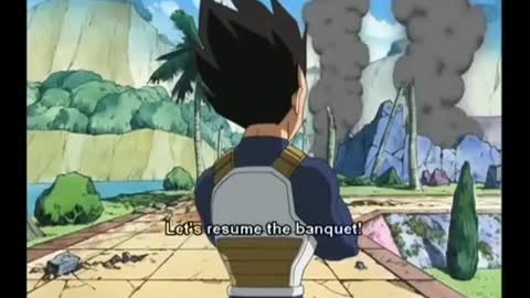 goku vs vegeta eating (OVA goku and his friends return dragon ball Z )