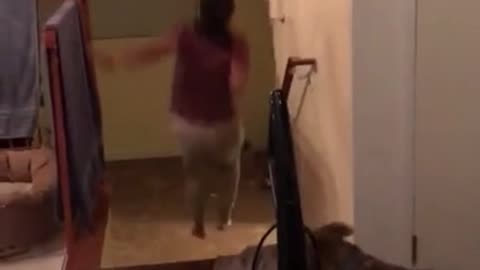 chick does prank for dog then has epic fail.