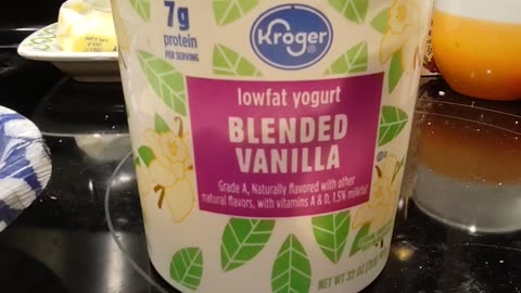 Eating Kroger Blended Vanilla Lowfat Yogurt, Dbn, MI, 11/21/23