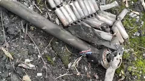 A downed Ukrainian agricultural copter, which was converted to a strike drone.