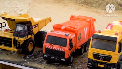 Construction Vehicles Under the Mud. Excavator Dump Truck Tractor Cement Mixer