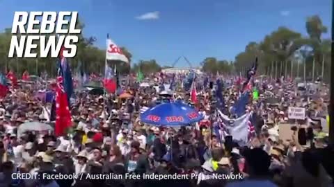 Thousands Of Anti-Mandate Protestors Outside Parliament House In Canberra