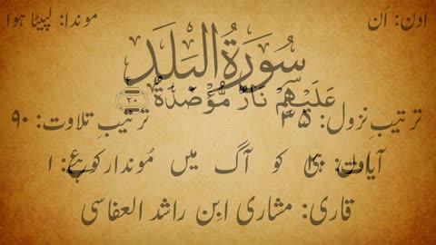 Surah Al Balad. Urdu Tarjuma : Shah Abdul Qadir Dehlvi