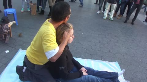 Luodong Massages Beautiful Blonde White Girl On Sidewalk