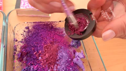 Slime ASMR - Pink vs Purple - Mixing Makeup Eyeshadow Into Slime!