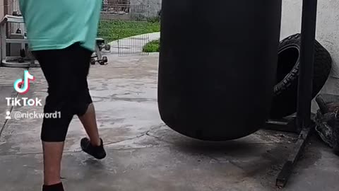 500Lb Punching Bag Workout Part 13. Practicing Thai Kicks On A Cold Day!!